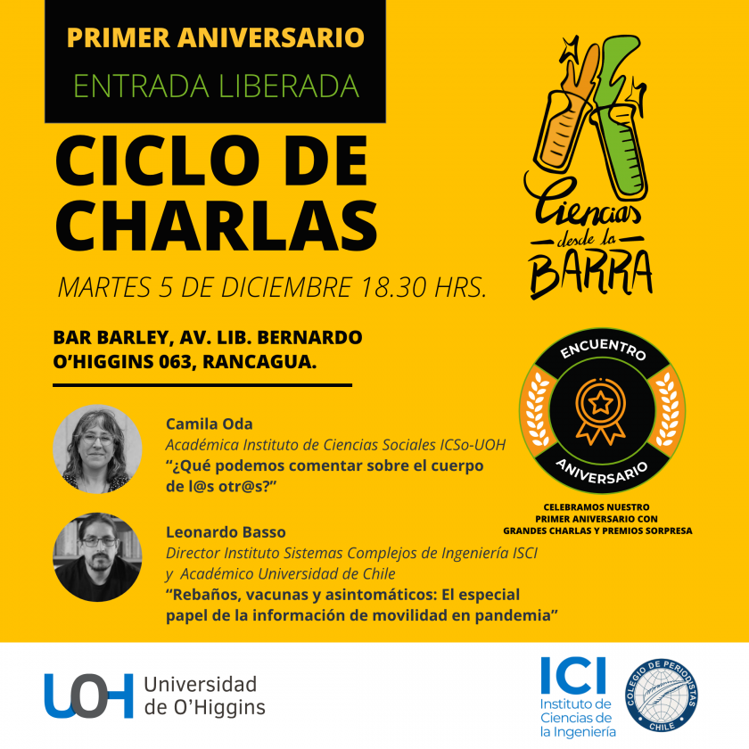 Este 5 de diciembre participa en el ciclo de charlas Ciencias desde la Barra en Rancagua